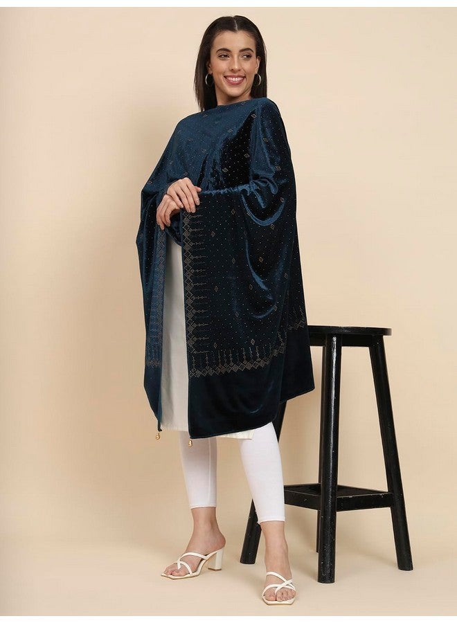 Pashmoda Women Makhamli Velvet Crystal Embellished Stole (Size 72X203 cms) - Image 2