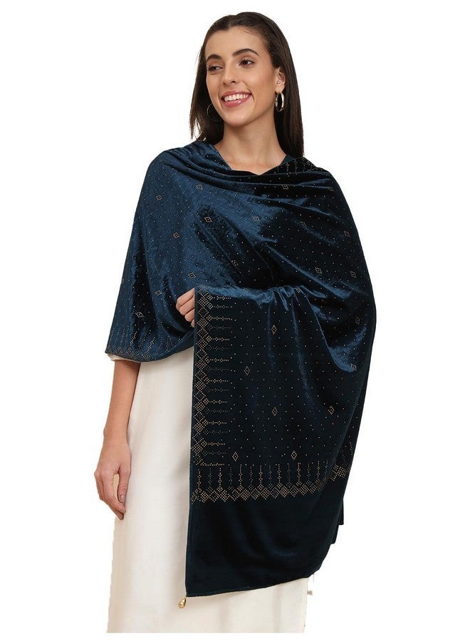 Pashmoda Women Makhamli Velvet Crystal Embellished Stole (Size 72X203 cms) - Image 1