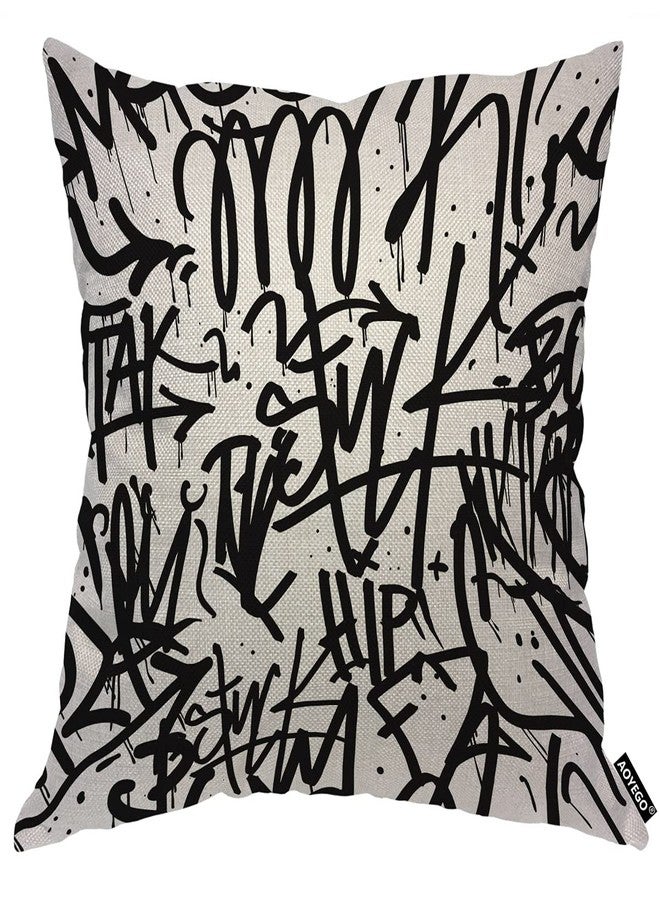 غطاء وسادة AOYEGO Graffiti Line Throw Pillow Cover بتصميم إبداعي فني من حبر Doodle الكلاسيكي أحادي اللون مقاس 18 × 18 بوصة وسادة مربعة مزخرفة من القطن والكتان للمنزل والأريكة والسرير - Image 1