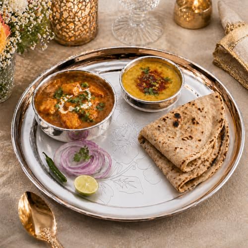 KC Stainless Steel Laser Design Dinner Plate Set of 4 (Full Size Plate Diamm. 29.5 CM with Floral Design) - Image 4