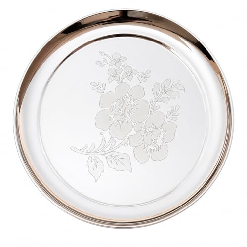 KC Stainless Steel Laser Design Dinner Plate Set of 4 (Full Size Plate Diamm. 29.5 CM with Floral Design) - Image 3