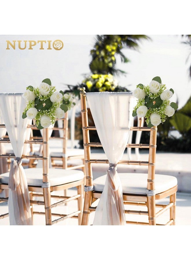 NUPTIO Small Candle Rings Wreaths - 6 Pcs 2.9 inch Inner Diam White Fake Roses Artificial Flowers Wedding Centerpieces for Tables Spring Summer Wreath for Front Door Weddings Bouquet Party Decor - Image 3