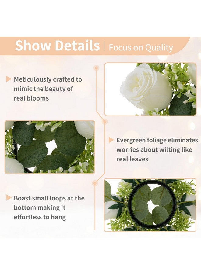 NUPTIO Small Candle Rings Wreaths - 6 Pcs 2.9 inch Inner Diam White Fake Roses Artificial Flowers Wedding Centerpieces for Tables Spring Summer Wreath for Front Door Weddings Bouquet Party Decor - Image 5