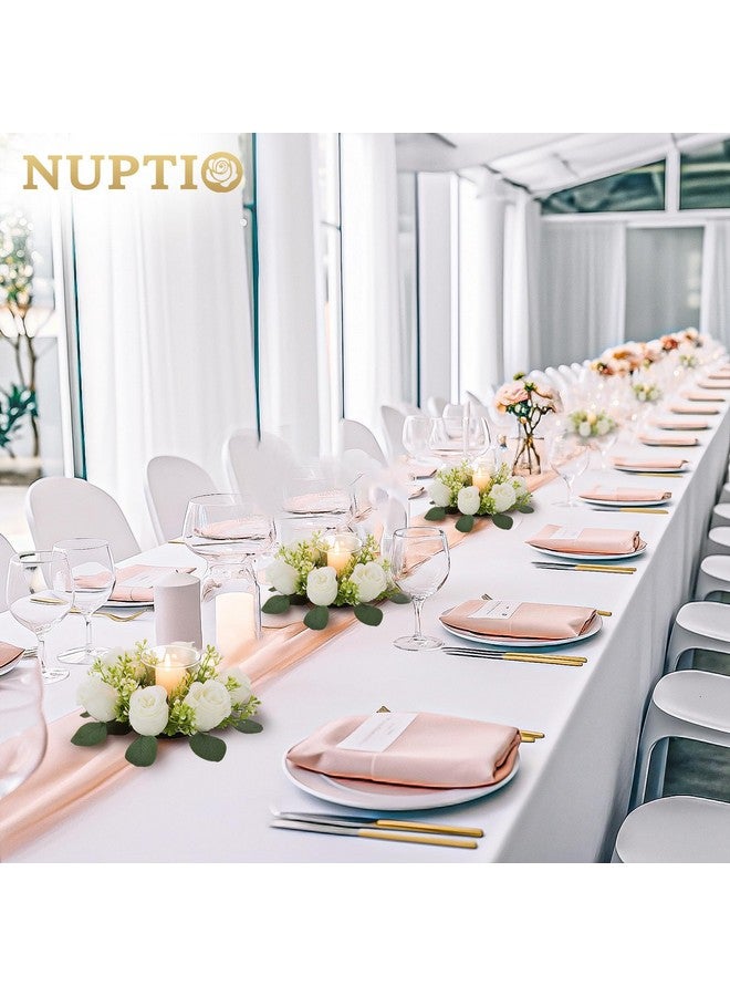 NUPTIO Small Candle Rings Wreaths - 6 Pcs 2.9 inch Inner Diam White Fake Roses Artificial Flowers Wedding Centerpieces for Tables Spring Summer Wreath for Front Door Weddings Bouquet Party Decor - Image 2
