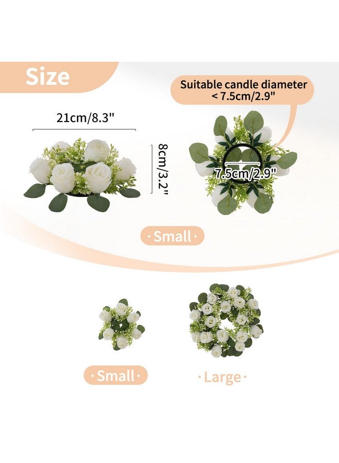 NUPTIO Small Candle Rings Wreaths - 6 Pcs 2.9 inch Inner Diam White Fake Roses Artificial Flowers Wedding Centerpieces for Tables Spring Summer Wreath for Front Door Weddings Bouquet Party Decor - Image 4