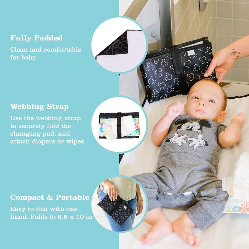 J.L. Childress Disney Baby by J.L. Childress Full Body Portable Changing Pad for Babies - Diaper Changing Mat for Travel, Baby Accessory Essentials, Wipeable & Water-Resistant, Foldable & Compact- Mickey Mouse Black - Image 2