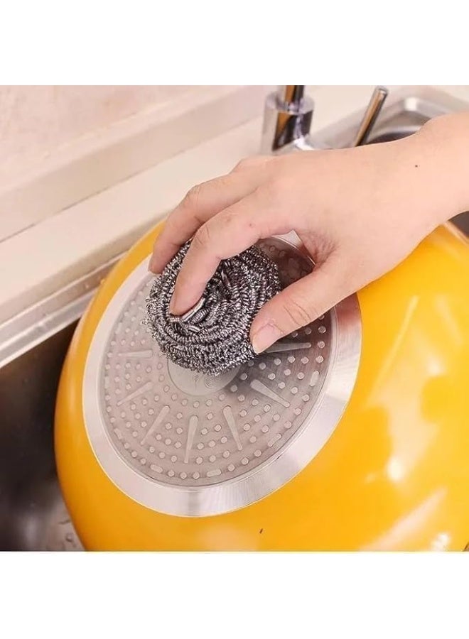 مجموعة أدوات تنظيف المطبخ 4 قطع – 2 كرة من الفولاذ المقاوم للصدأ و2 إسفنجة ملونة متعددة الاستخدامات لتنظيف القدور، المقالي، الأطباق والأسطح المطبخية - Image 3
