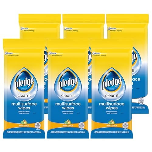Pledge Multi-Surface Furniture Polish Wipes, Works on Wood, Granite, and Leather, Cleans and Protects, Fresh Citrus - Pack of 6 (150 Total Wipes) - Image 2