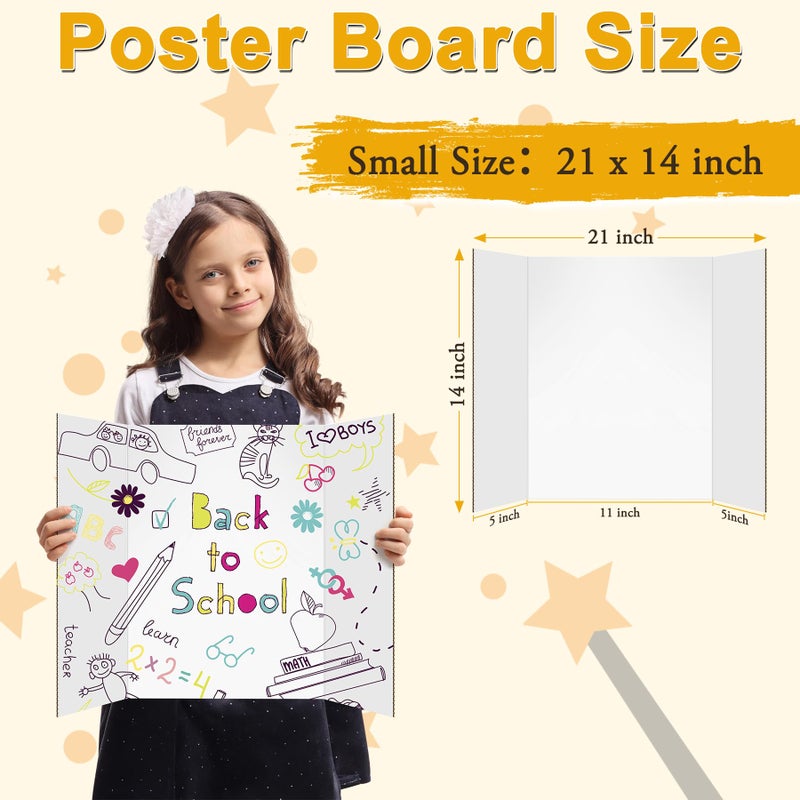 AKONEGE 3Pcs Small Trifold Poster Board, 21 x 14 inches White Tri Fold Poster Boards Corrugated Presentation Board Science Fair Display Boards for School Fun Projects, Exhibitions and Business - Image 2