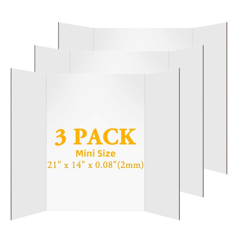 AKONEGE 3Pcs Small Trifold Poster Board, 21 x 14 inches White Tri Fold Poster Boards Corrugated Presentation Board Science Fair Display Boards for School Fun Projects, Exhibitions and Business - Image 1