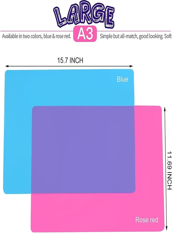 LABRENS Enterprises 2 Pack 15.7" x 23.62" Large Silicone Sheet for Resin Art Crafts Jewelry Casting Mould Mat, Nonstick Silicone Craft Mat, Placemat, Playdoh Mat (Random Colour) - Image 2