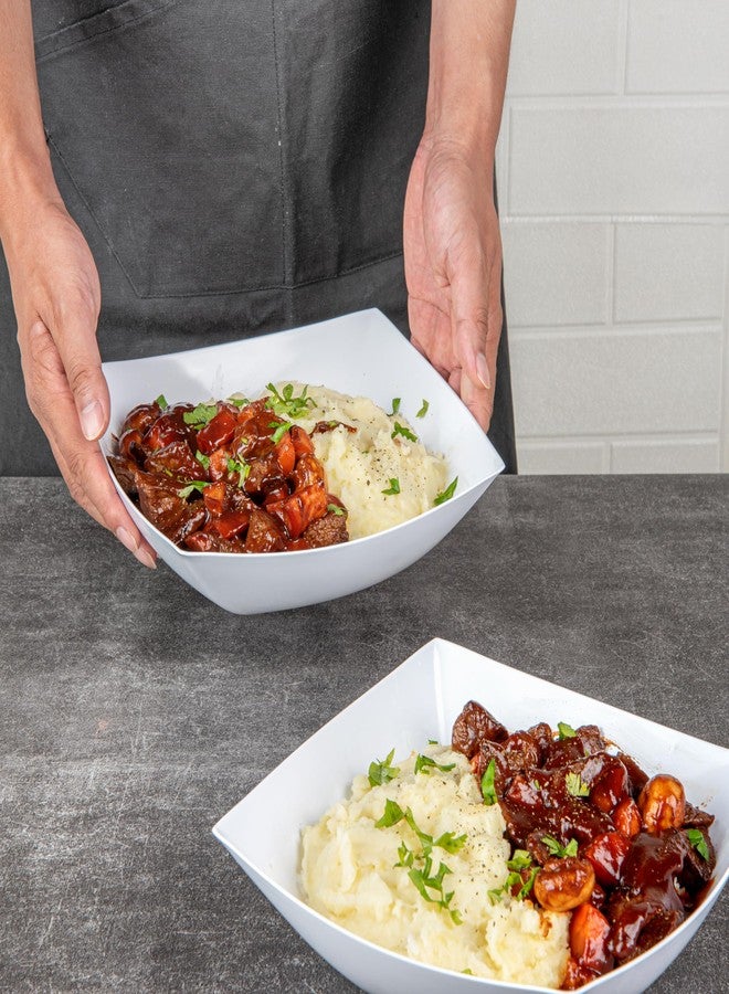 Restaurantware Moderna 64 Ounce Fancy Plastic Bowls 10 Square Disposable Salad Bowls - Durable Heavy-duty White Plastic Bowls For Warm And Cold Foods - Image 4