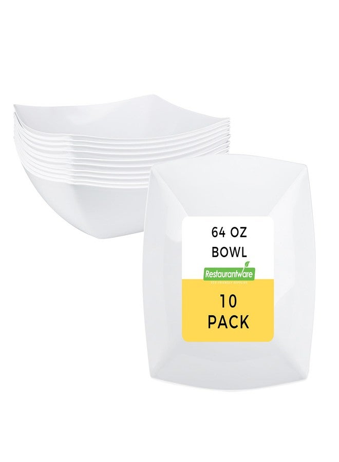 Restaurantware Moderna 64 Ounce Fancy Plastic Bowls 10 Square Disposable Salad Bowls - Durable Heavy-duty White Plastic Bowls For Warm And Cold Foods - Image 1