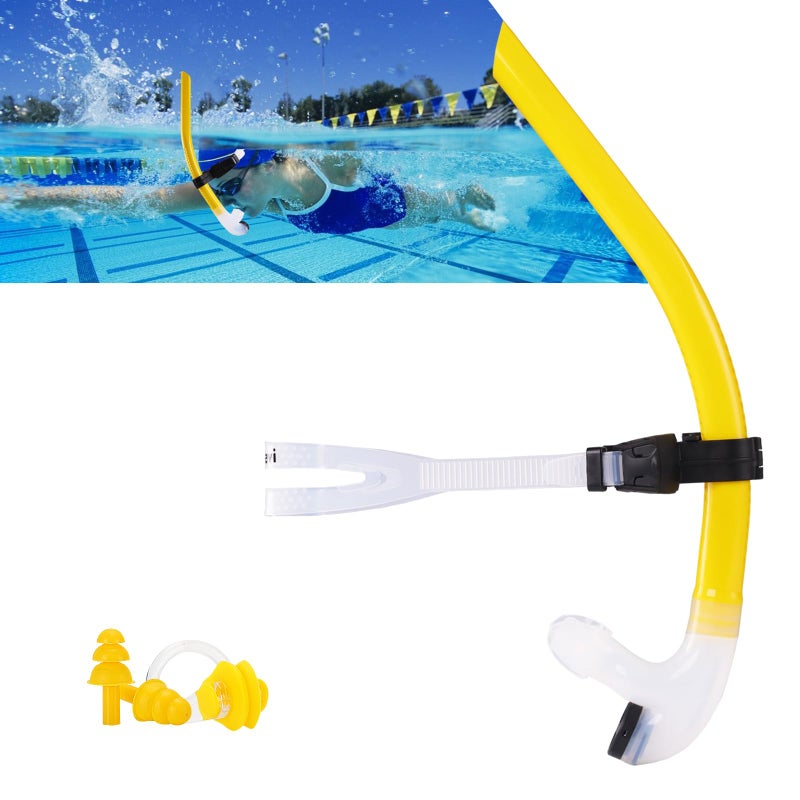 Focevi Swim Snorkel for Lap Swimmingï¼ŒNo Loud gurgling Noise No Hurt Forehead No Slip Swimming Snorkeling Training for Adult/Youth,Swimmer Snorkle Center Mount Snorkel One-Way Purge Valve - Image 1