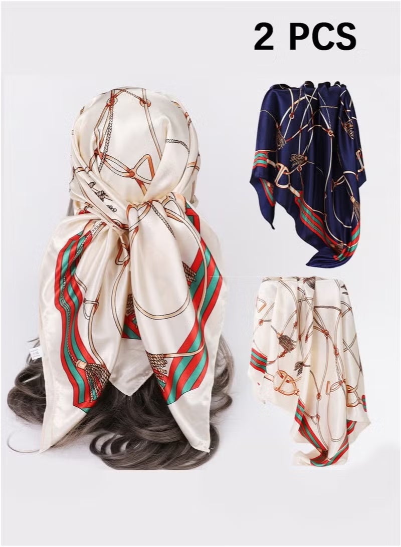 وشاح رأس مربع كبير من الساتان للنساء، عبوتان من الأوشحة خفيفة الوزن تشبه الحرير، أوشحة رأس من الساتان، أوشحة للرقبة والشعر، أربطة شعر للنساء والفتيات لتغطية الشعر أثناء النوم واللف، مقاس 35 × 35 بوصة - Image 1