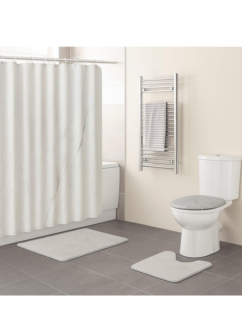 Bluejw 4-Piece Water-resistant Shower Curtain & Lid Toilet Cover Pedestal Rug Non-slip Bath Mat Bathroom Decoration Accessories - Image 1