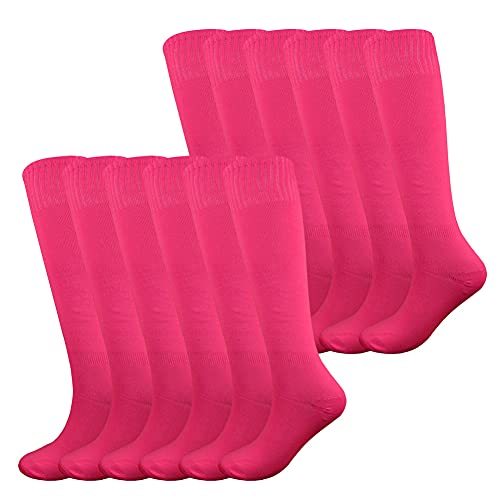 Fitliva Bulk Cheerleader Socks Team Sport Socks Knee Length High School University College Womens Mens Uniform (12Pack-Neon Pink) - Image 1