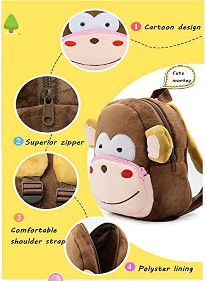 Delicado Cute Small Toddler Kids Backpack Plush Cartoon Mini Children School/Nursery/Picnic/Travelling Bag for Baby Girl Boy Age 1-5 Years (BrownMonkey_Bag) - Image 5