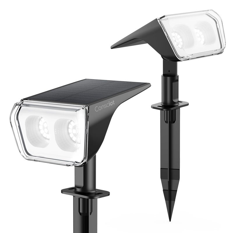 Consciot Solar Spot Lights Outdoor Waterproof, 24 LED Dusk-to-Dawn Solar Outdoor Lights, 2 in 1 Adjustable Wall Lights, Daylight Solar Landscape Spotlights for Garden Yard Wall Walkway, 2 Pack - Image 1