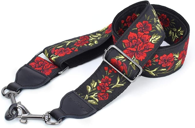 CLOUDMUSIC Banjo Strap Guitar Strap For Handbag Purse Jacquard Woven With Leather Ends And Metal Clips(Red Roses) - Image 3