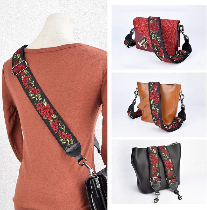 CLOUDMUSIC Banjo Strap Guitar Strap For Handbag Purse Jacquard Woven With Leather Ends And Metal Clips(Red Roses) - Image 5