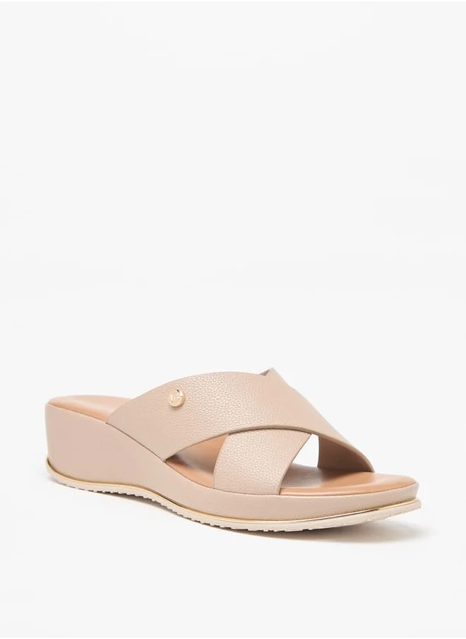 Flora Bella By Shoexpress Women Textured Cross Strap Slip-On Sandals with Wedge Heels