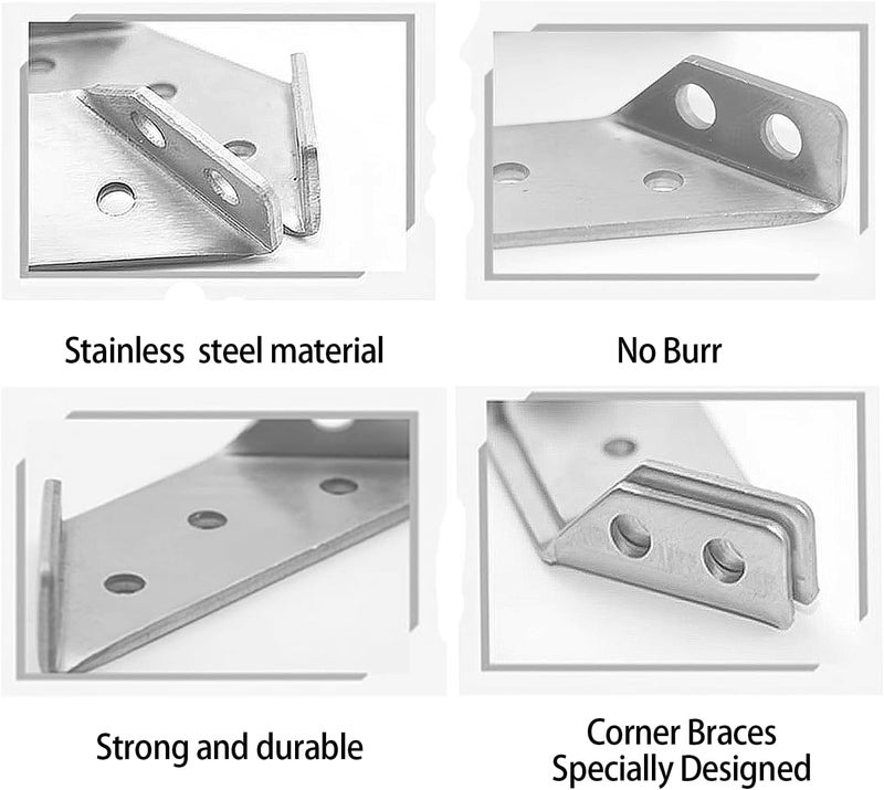 Luckam 20Pcs Universal Stainless Steel Furniture Corner Connector, Trapeziform Brackets, Corner Braces, Corner Bracket for Wood, Shelf Supports, Shelving Brackets Heavy Duty - Image 4