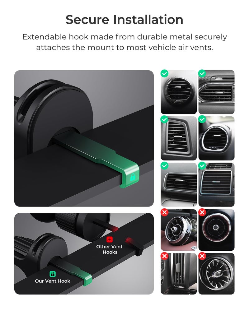 iOttie iTap 3 Magnetic Air Vent Car Mount Phone Holder with Magnetic Ring Adapter. Compatible with iPhone, Samsung Galaxy, Google Pixel, Huawei, LG, and All Qi Compatible Smartphones - Image 3