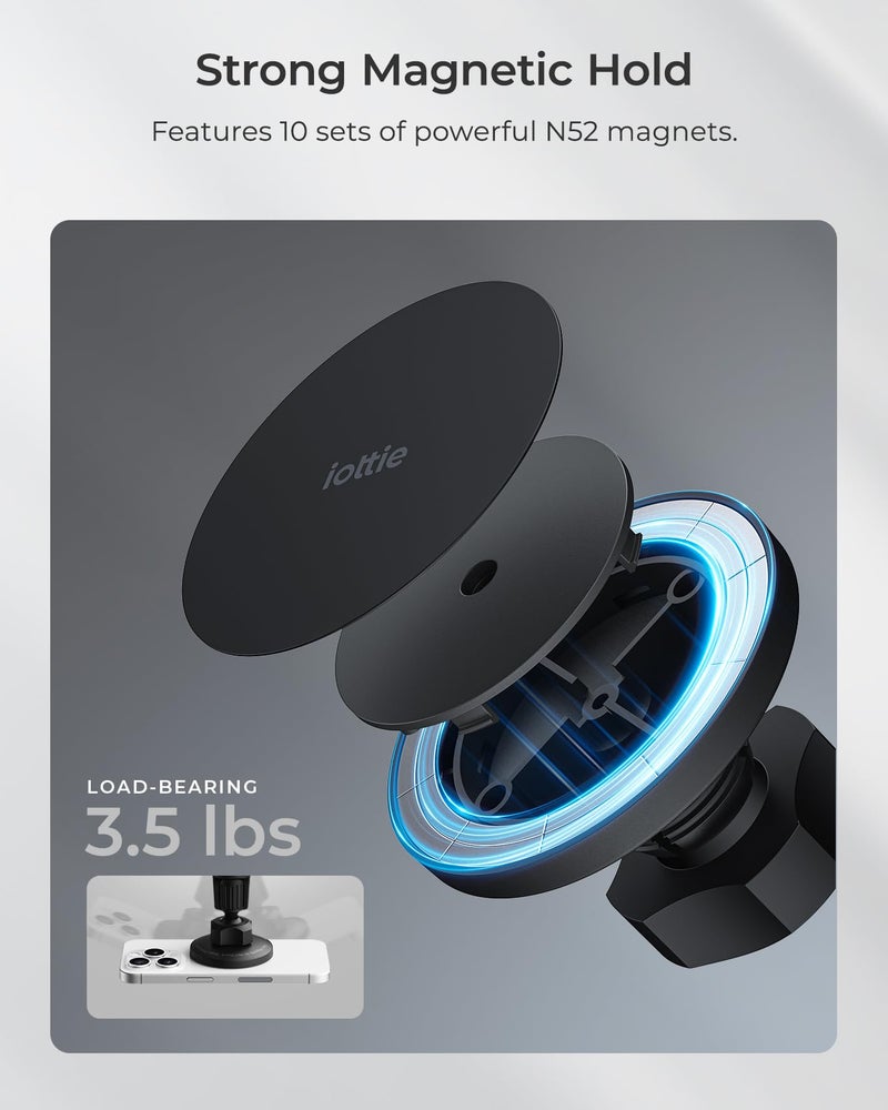 iOttie iTap 3 Magnetic Air Vent Car Mount Phone Holder with Magnetic Ring Adapter. Compatible with iPhone, Samsung Galaxy, Google Pixel, Huawei, LG, and All Qi Compatible Smartphones - Image 2