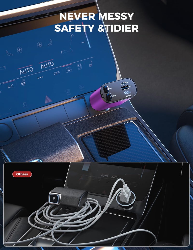 SUPERONE ã€Upgradedã€‘ SUPERONE Retractable Car Charger 4 in 1, Fast Car Phone Charger with Cord 2.6ft, USB C and Apple Car Charger Adapter, Compatible with iPhone 17/16/15/15 Pro Max/14/13/12/11, Galaxy, Pixel - Image 4