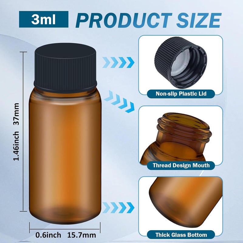 LVDALAB 100Pcs 0.1Oz/3ml Brown Glass Vials with Screw Cap, Glass Sample Vial with PE Stopper, Leak-Proof Small Glass Bottles Containers Essential Oil Bottles for Storage Liquid and Lab Use - Image 2