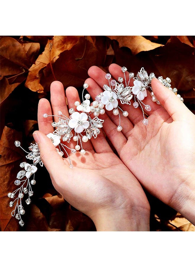 HY Flower Bride Wedding Hair Vine Crystal Bridal Headpieces Pearl Hair Accessories for Women and Girls - Image 4