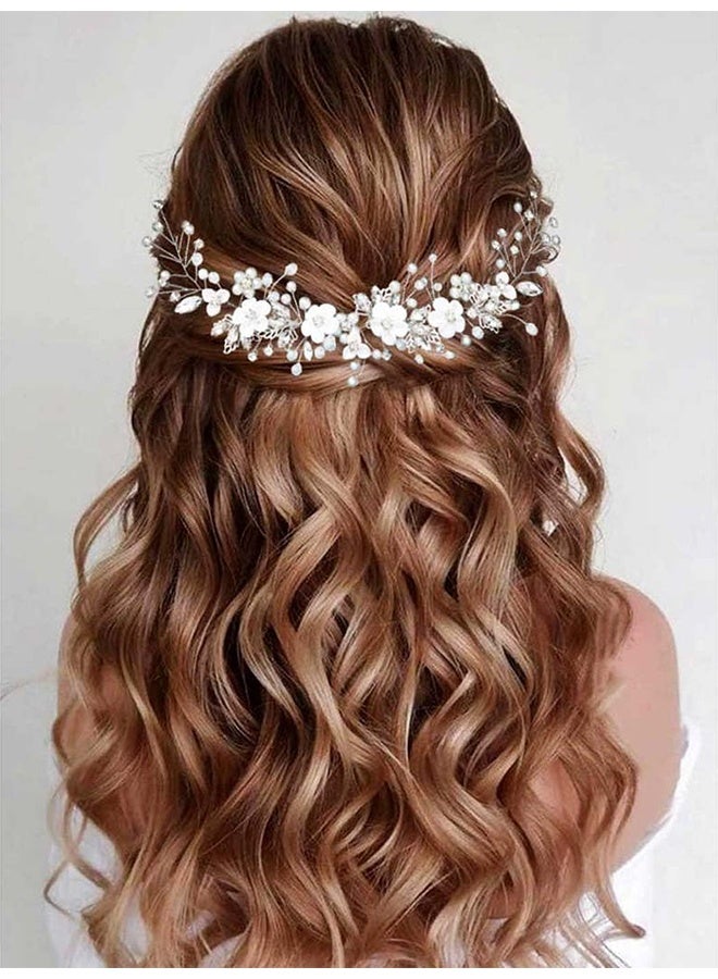 HY Flower Bride Wedding Hair Vine Crystal Bridal Headpieces Pearl Hair Accessories for Women and Girls - Image 3