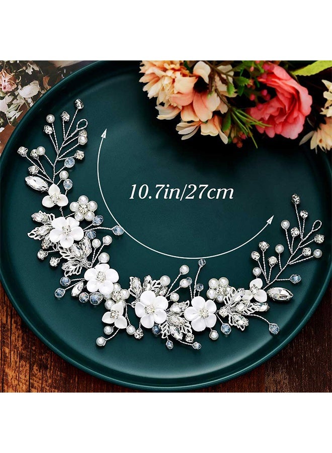 HY Flower Bride Wedding Hair Vine Crystal Bridal Headpieces Pearl Hair Accessories for Women and Girls - Image 2