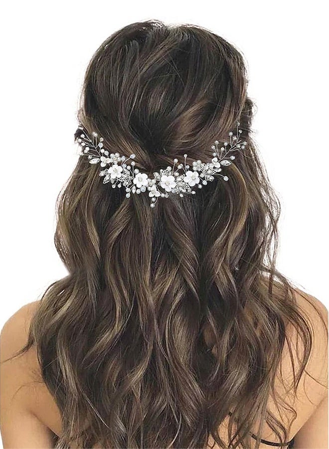 HY Flower Bride Wedding Hair Vine Crystal Bridal Headpieces Pearl Hair Accessories for Women and Girls - Image 1