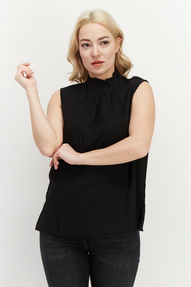 French Connection Women Mock Neck Sleeveless Plain Top, Black  - Image 1