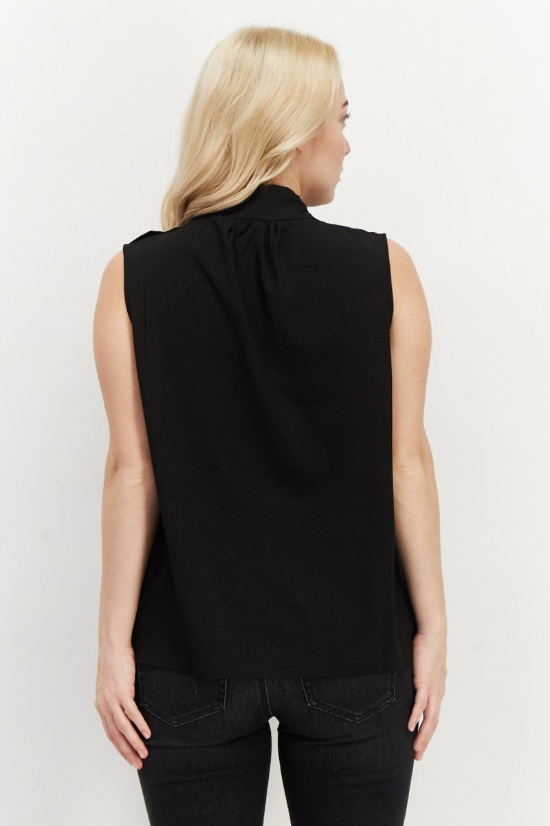 French Connection Women Mock Neck Sleeveless Plain Top, Black  - Image 3