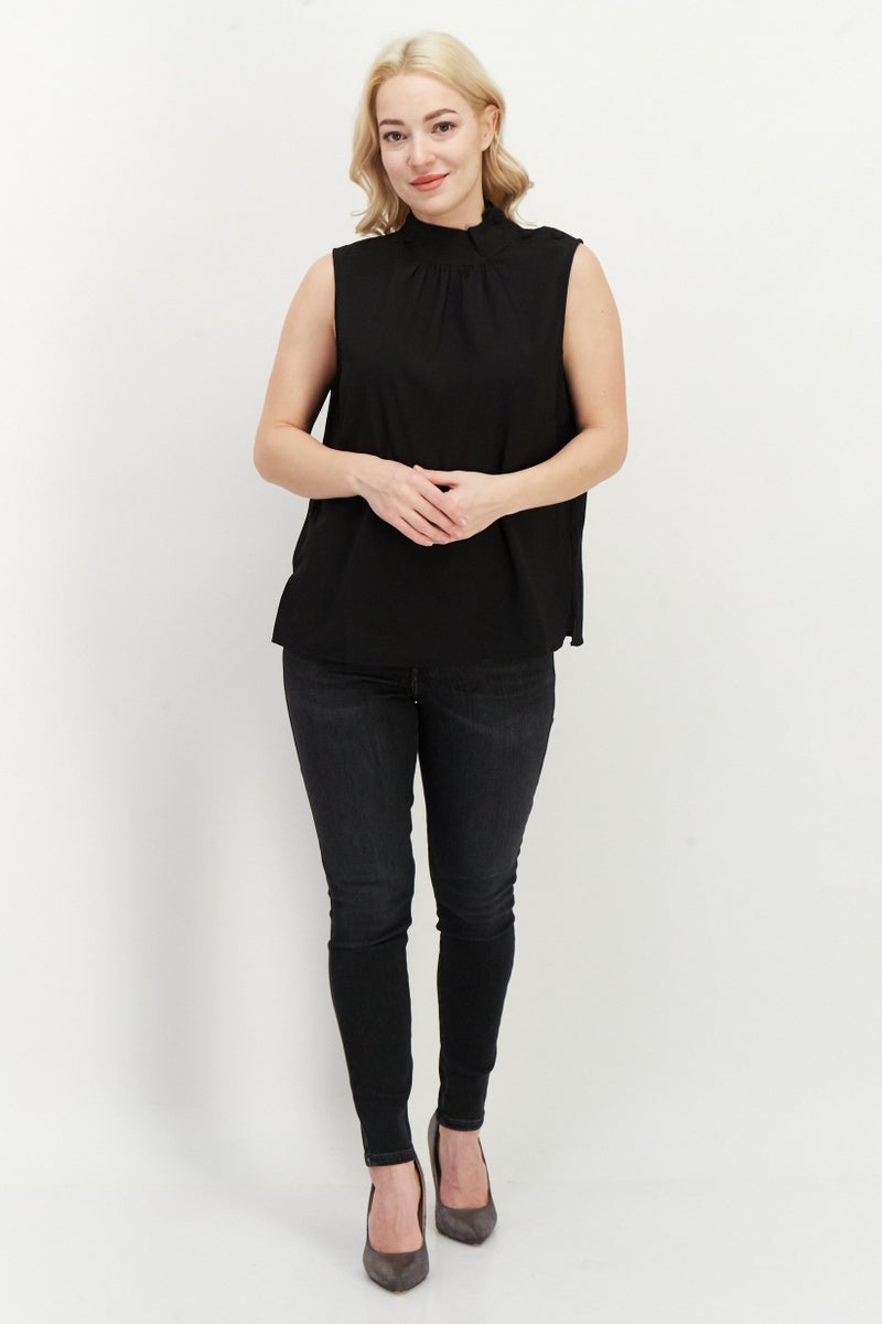 French Connection Women Mock Neck Sleeveless Plain Top, Black  - Image 4