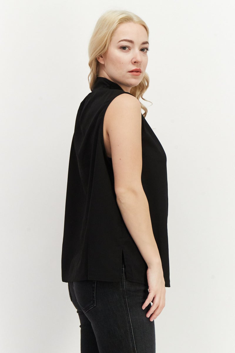 French Connection Women Mock Neck Sleeveless Plain Top, Black  - Image 2