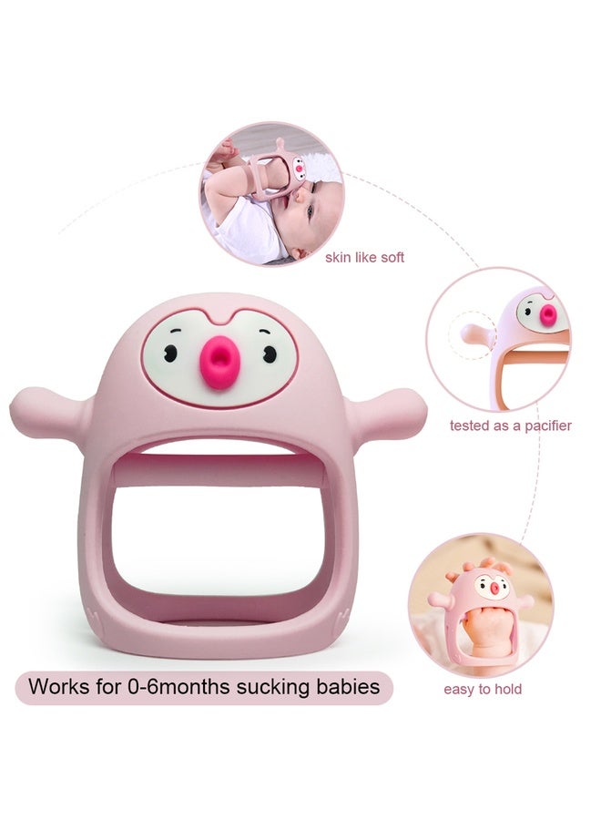 Smily Mia Penguin Silicone Baby Teether – Handheld Teething Toy for 0-6 Months, Pacifier Alternative for Breastfed Babies, Gum Massager & Teething Relief, BPA-Free, Dishwasher Safe, Pink - Image 1