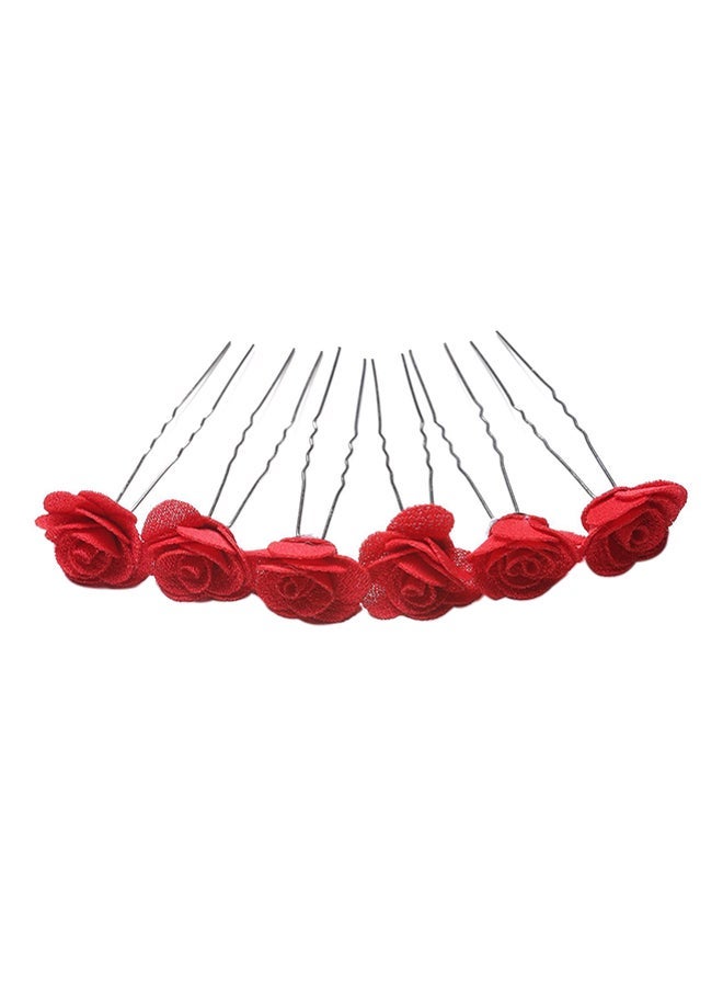 نيبمينينت 6-Piece Rose Flower Waved Hair Bobby Pins Set Red 9 x 1 8cm