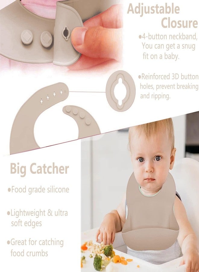BIYALI Baby Feeding Set–6pc Silicone Baby Cutlery Set for Baby 6+ Months–Baby Suction Plate &Spoon Cutlery Set–Silicone bib & Bowl Baby Dining Set–Dishwasher Safe–Toddler Essentials (Beige) - Image 2