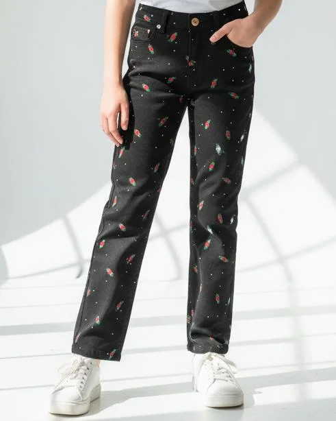 Redtag Girls Black Printed Pants