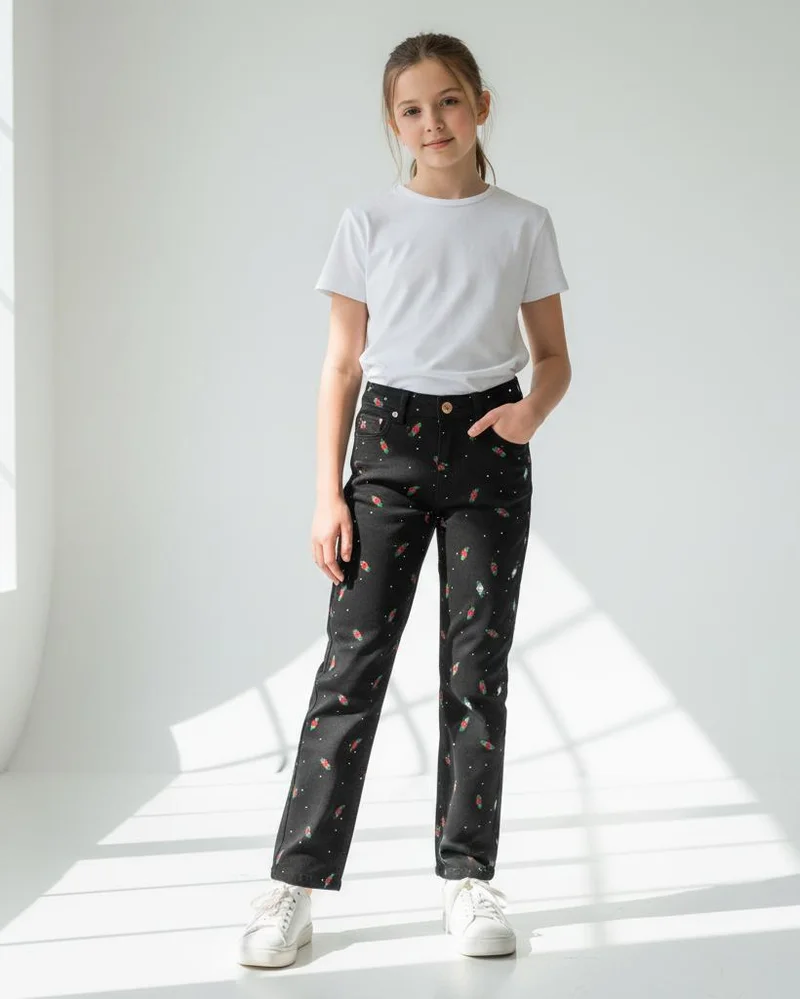 Redtag Girls Black Printed Pants