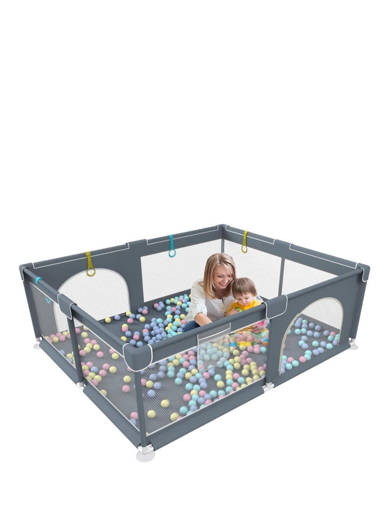 Golden Baby Playpen,150*180cm Playpen for Toddlers, with Door and Suction Cup, Baby Safe Activity Center, Medium Size Playpen, Baby Bumper Foam Playpen with Breathable Mesh, Safe Playpen for Toddlers (Dark Gray) - Image 1
