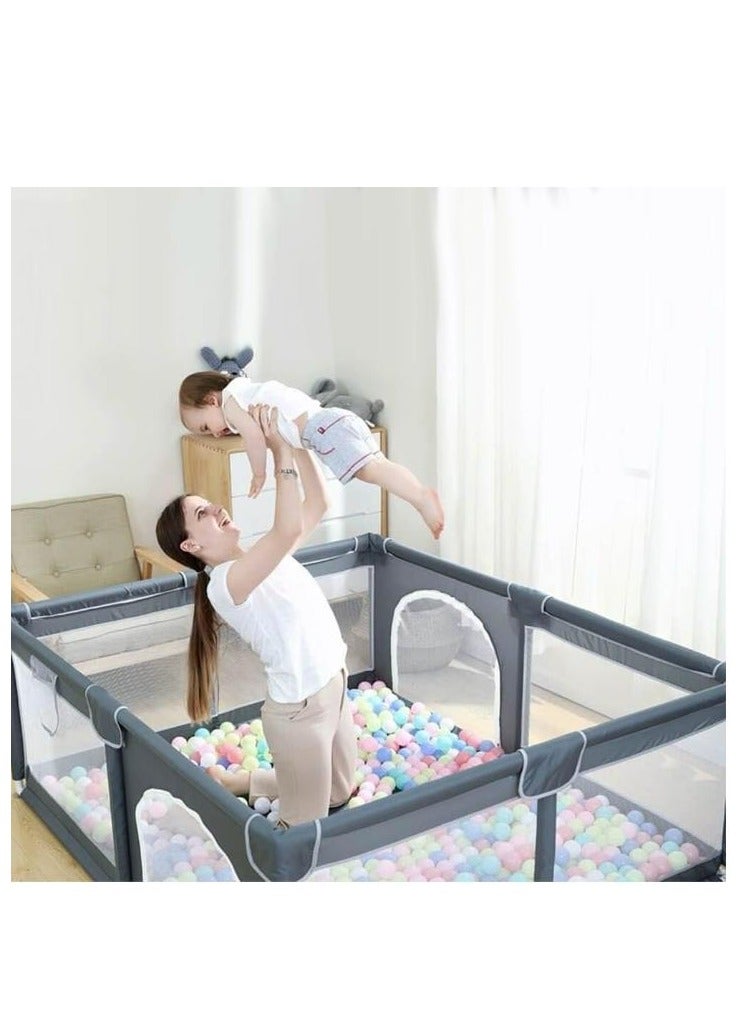 Golden Baby Playpen,150*180cm Playpen for Toddlers, with Door and Suction Cup, Baby Safe Activity Center, Medium Size Playpen, Baby Bumper Foam Playpen with Breathable Mesh, Safe Playpen for Toddlers (Dark Gray) - Image 3