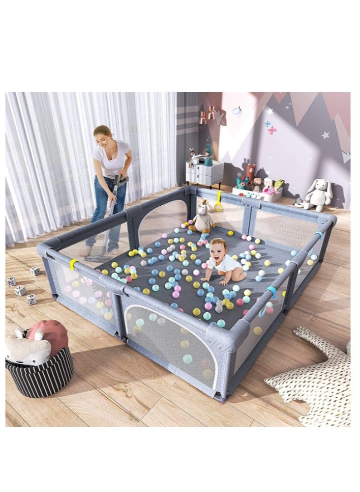 Golden Baby Playpen,150*180cm Playpen for Toddlers, with Door and Suction Cup, Baby Safe Activity Center, Medium Size Playpen, Baby Bumper Foam Playpen with Breathable Mesh, Safe Playpen for Toddlers (Dark Gray) - Image 4