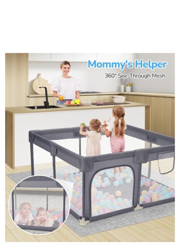 Golden Baby Playpen,150*180cm Playpen for Toddlers, with Door and Suction Cup, Baby Safe Activity Center, Medium Size Playpen, Baby Bumper Foam Playpen with Breathable Mesh, Safe Playpen for Toddlers (Dark Gray) - Image 5