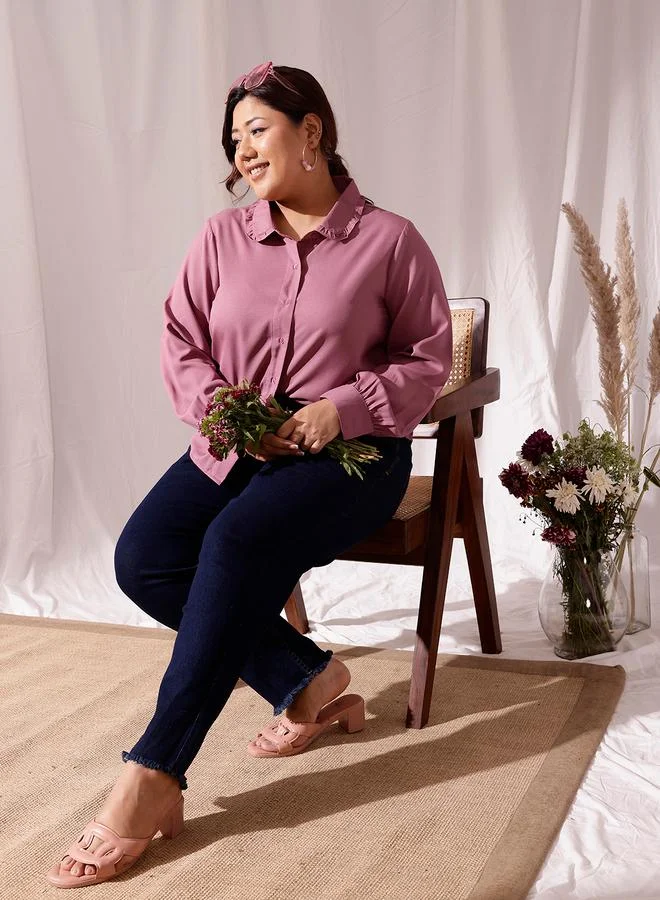 STREET 9 Plus Pink Shirt with Ruffle Collar