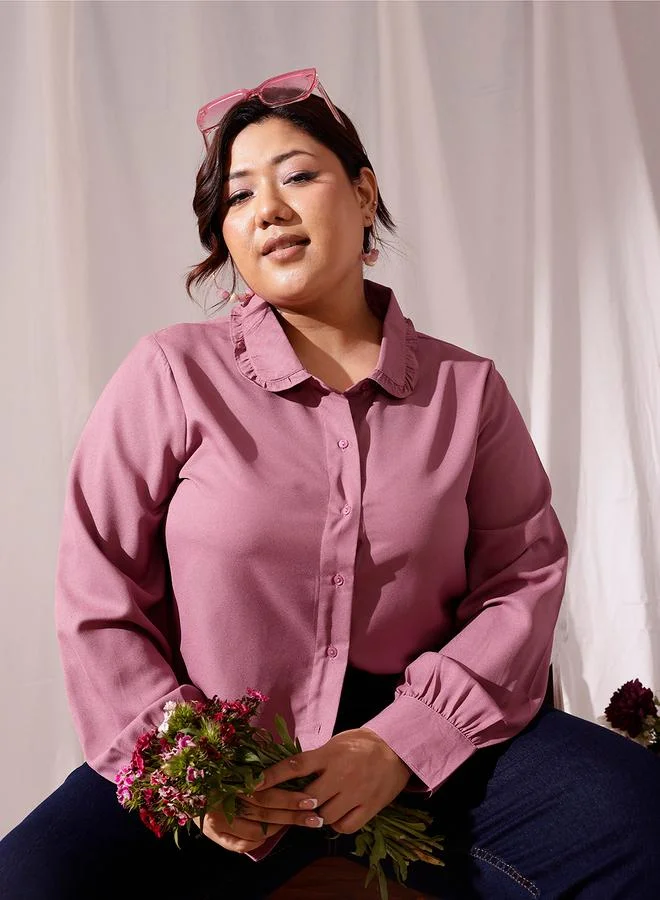 STREET 9 Plus Pink Shirt with Ruffle Collar